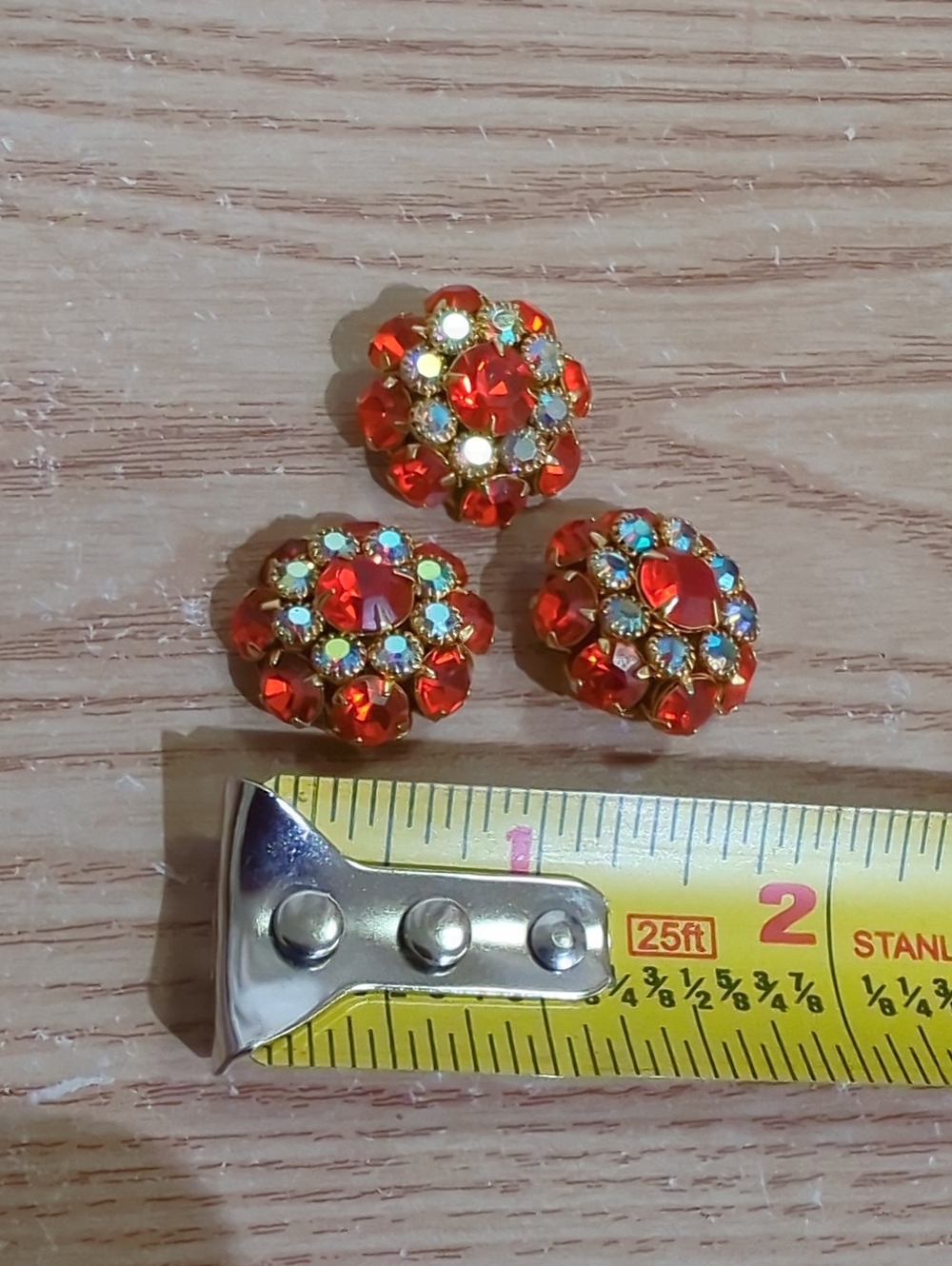 Red Crystal Floral Cluster Buttons - Set of 3